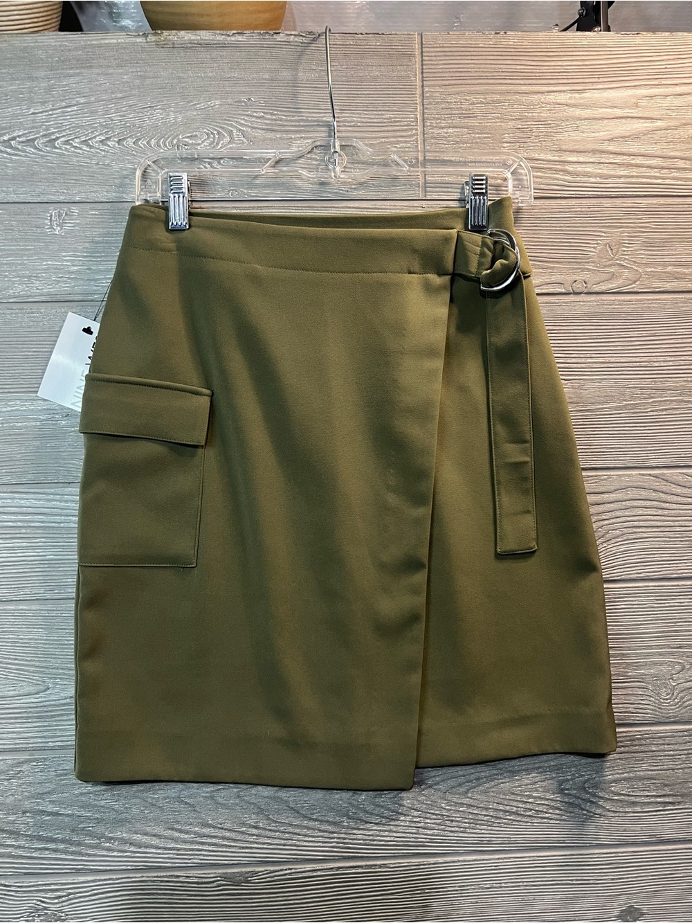 Nine West Olive Green Wrap Mini Skirt with D-Ring Belt